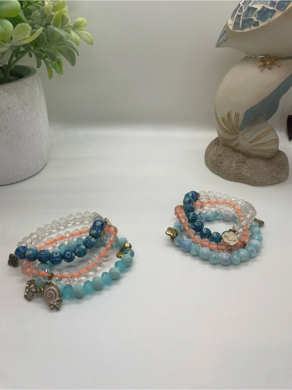 Ermish Kids Gem Jams!  Blue & Orange Beaded Bracelet Stack with Gold Charms